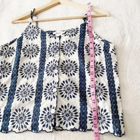 White & Blue Embroidered Button Down Camisole - Picture 4 of 8